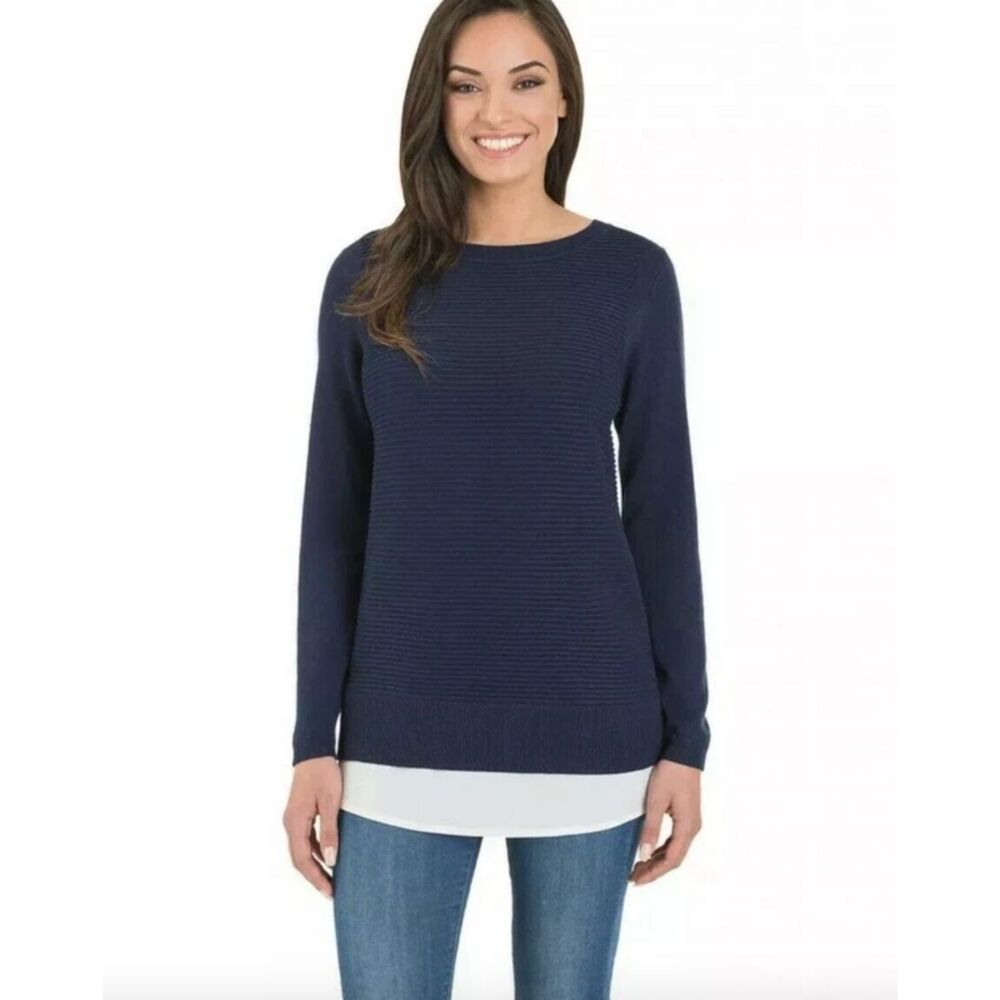 Hilary Radley Ribbed Knit Sweater Large Oversized‎ Navy Blue Scandi Minimalist